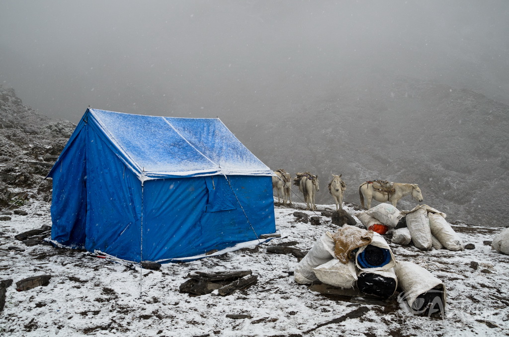 Dzień 22: Poranek w obózie na wysokości 4222m, po przejściu Przełęczy Santa La II